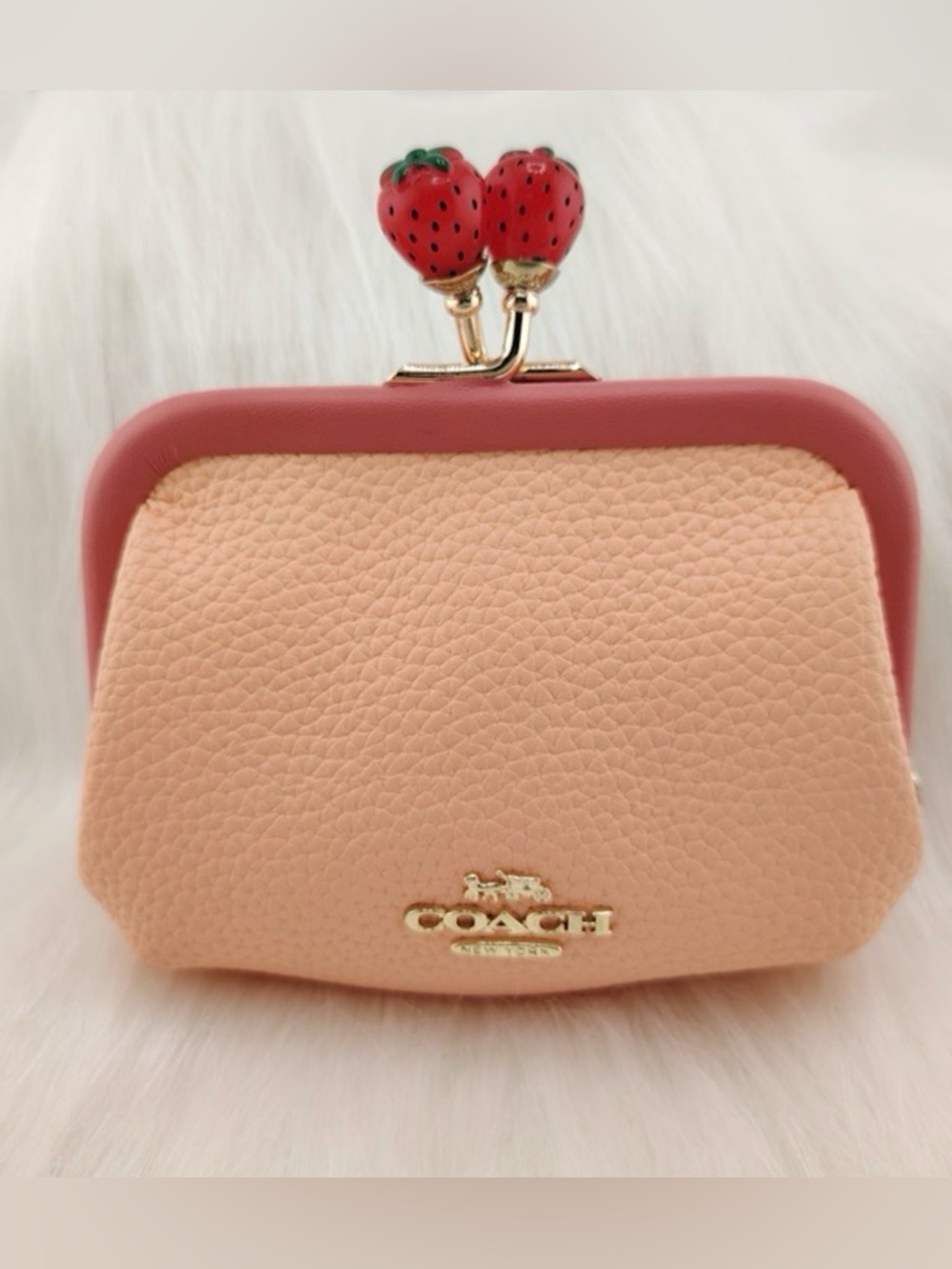 Coach Coin Case Outlet Nora Kiss Lock Color Block Coin Case Strawberry
